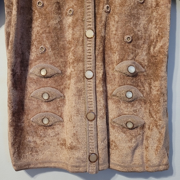 Vintage beaded velour sweater, camel brown, size large to XL - Picture 7 of 8